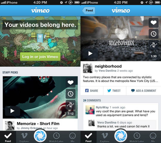 Vimeo rinnova la sua app per iOS