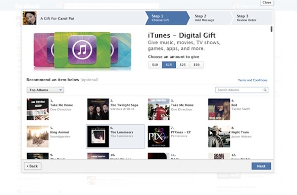 Facebook Gifts: arrivano le carte regalo di iTunes 