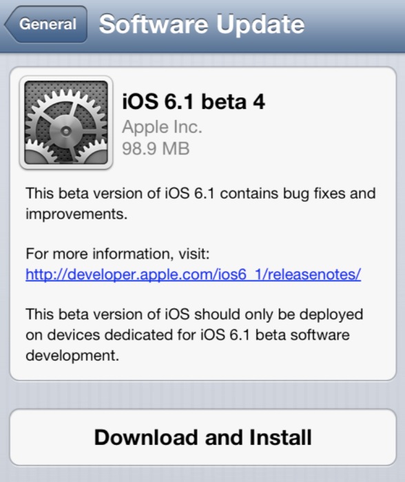 iOS 6.1 beta 4 disponibile per gli sviluppatori
