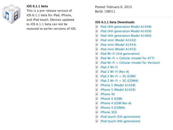 iOS 6.1.1 disponibile agli sviluppatori
