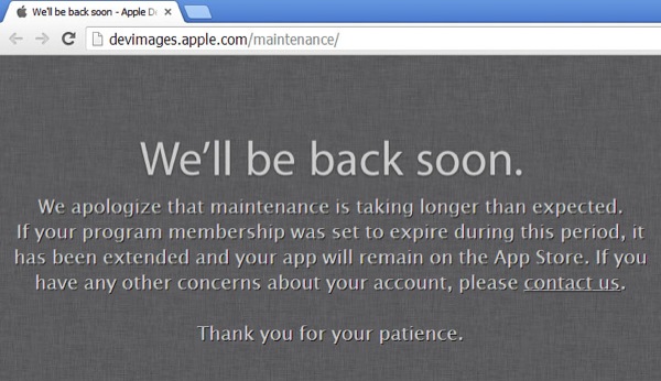 Apple Developer Center Offline for 32 Hours