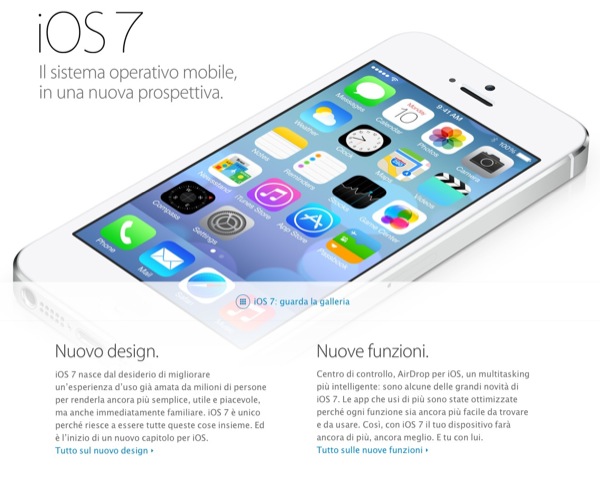 iOS 7: pagina in italiano sul sito Apple