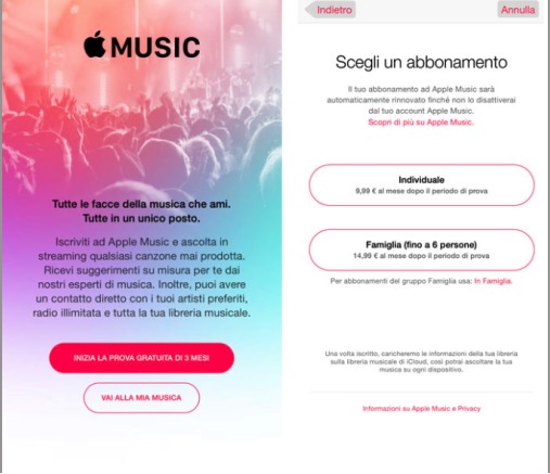 Apple Music, in Italia abbonamento da 9,90 euro al mese